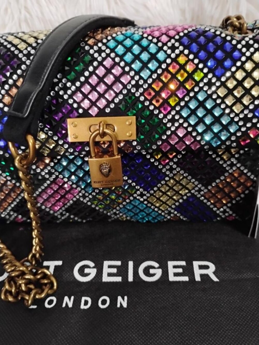 Kurt Geiger Brixton Rainbow Multicolor Crystal Crossbody Shoulder Bag NWT